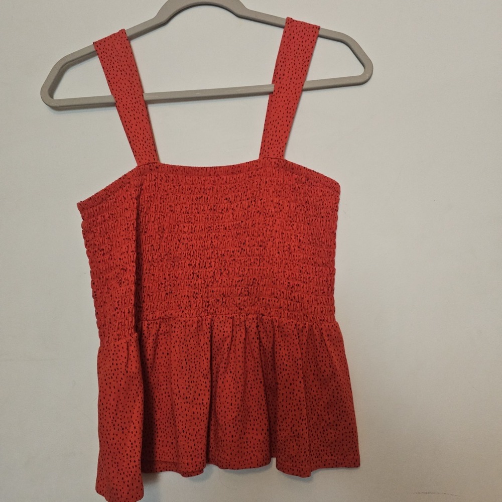 Express Smocked Peplum Wide Strao Tank Top Medium Red Polka Dot